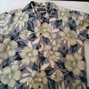 Brandini Short Sleeve Shirt with Hibiscus Pattern 100% Silk Shirt